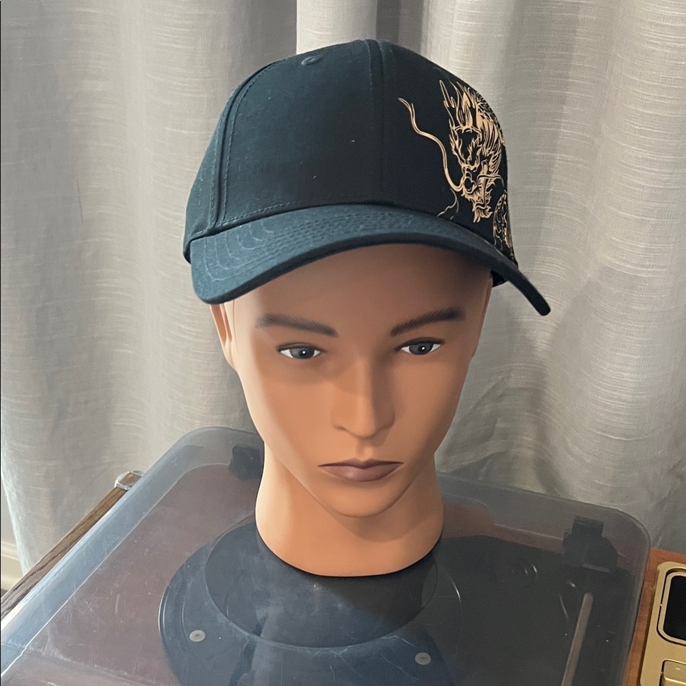 Black Cap with Gold Dragon design